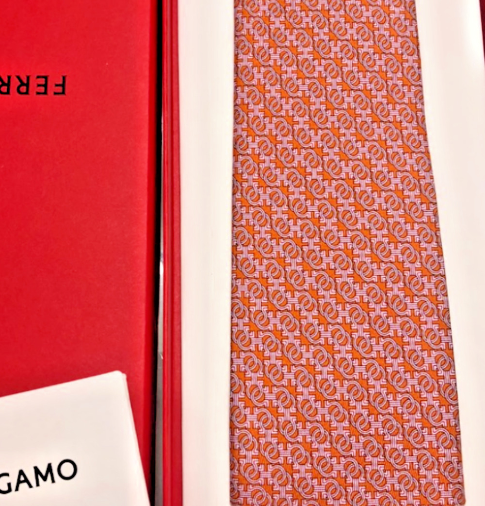 Ferragamo Mens Orange Gancini Link Tie CURRENT SEASON NEW WITH BOX! GREAT GIFT!